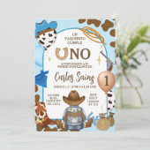 Spanish Blue Cowboy Boy First Birthday 招待状 (スタンド正面)