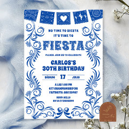Spanish Blue Talavera Birthday Fiesta 招待状