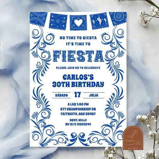 Spanish Blue Talavera Birthday Fiesta 招待状