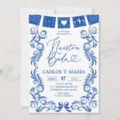  Spanish Blue Talavera Frame Nuestra Boda 招待状 (正面)