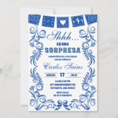 Spanish Blue Talavera SORPRESA Birthday Fiesta 招待状 (正面)