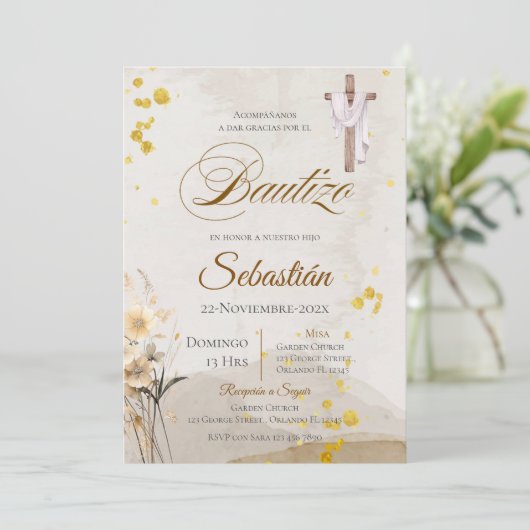 Spanish Boho Baptism 招待状 (スタンド正面)