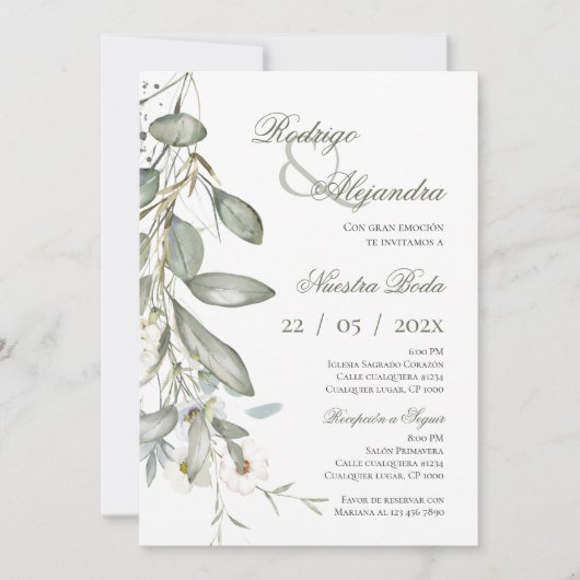 Spanish Boho Floral Wedding 招待状 (正面)