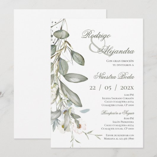 Spanish Boho Floral Wedding 招待状 (正面/裏面)