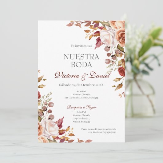 Spanish Boho Floral Wedding 招待状 (スタンド正面)