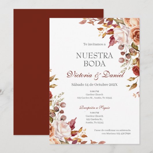 Spanish Boho Floral Wedding 招待状 (正面/裏面)