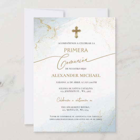 Spanish Boy First Holy Communion Primera Comunion  招待状 (正面)