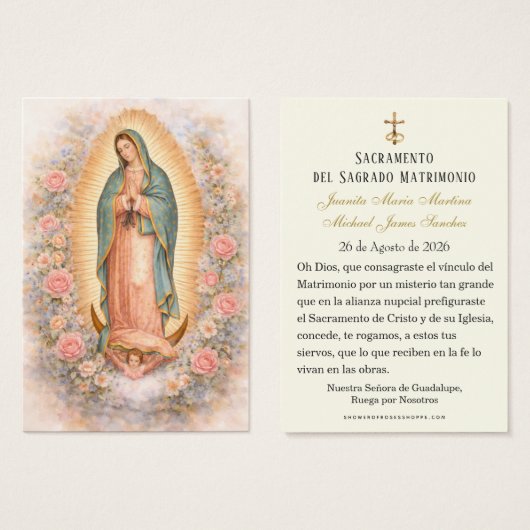 Spanish Catholic Guadalupe Wedding Holy Card (正面&裏面)