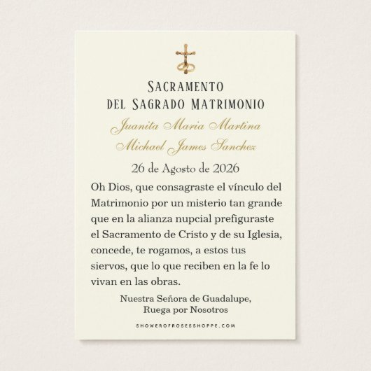 Spanish Catholic Guadalupe Wedding Holy Card (裏面)