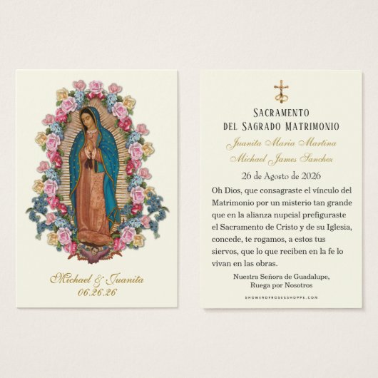 Spanish Catholic Guadalupe Wedding Holy Card (正面&裏面)