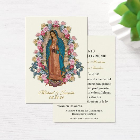 Spanish Catholic Guadalupe Wedding Holy Card (デスク)