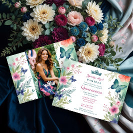 Spanish Charming Sweet Floral Garland Butterflies 招待状