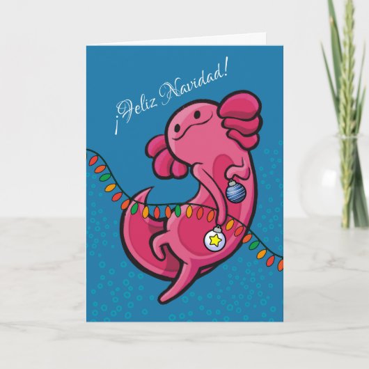 Spanish Christmas Cute Axolotl with Ornaments カード (正面)