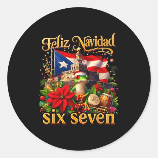 Spanish Christmas Funny Puerto Rico Boricua Coqui ラウンドシール (正面)