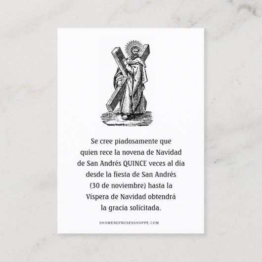 Spanish Christmas St. Andrew Novena Prayer 名刺 (裏面)