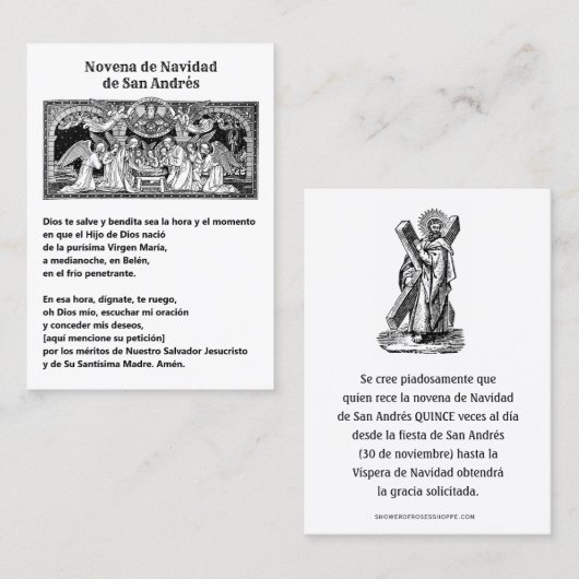 Spanish Christmas  St. Andrew Novena Prayer 名刺 (正面/裏面)