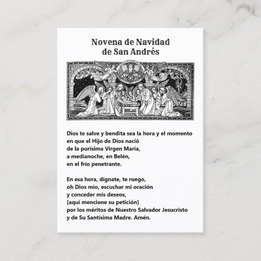 Spanish Christmas  St. Andrew Novena Prayer 名刺 (正面)