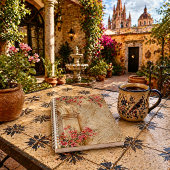 Spanish Colonial Revival Bougainvillea Arch Rustic ノートブック