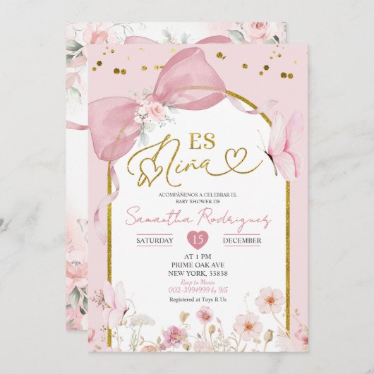 Spanish Coquette Blush Pink Butterfly Es Nina 招待状 (正面/裏面)