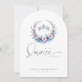 Spanish Cute Blue Pink Floral Quinceañera Tiara 招待状 (正面)