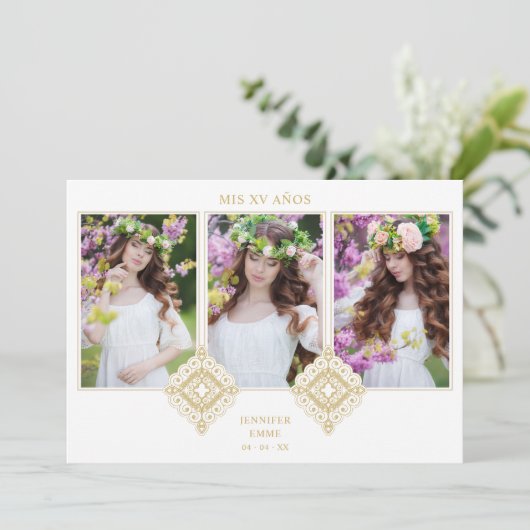  Spanish Cute Luxurious Flourish Gold Ornament 招待状 (スタンド正面)