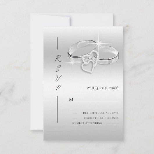 Spanish Decorative Glitzy Silver Wedding Rings 出欠カード (正面)