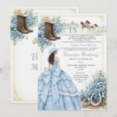 Spanish Dusty Blue Charro Princess Sweet 15 Años 招待状 (正面/裏面)