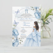 Spanish Dusty Blue Floral Princess Silver 15 Años  招待状 (スタンド正面)