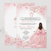 Spanish Dusty Pink Charra Princess Floral 15 Años 招待状 (正面/裏面)