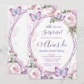 Spanish Dusty Purple Floral Sorpresa 60th Birthday 招待状 (正面/裏面)