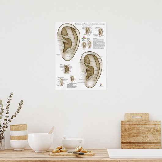 Spanish Ear Acupuncture Chart ポスター (キッチン)