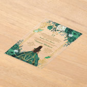 Spanish Emerald Green Princess Floral Mis Quince アクリル招待状 (レイダウン)