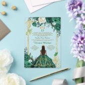 Spanish Emerald Green Princess Floral Mis Quince アクリル招待状 (インサイチュ (ウェディング))