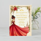 Spanish Exquisite Chic Quinceañera Masquerade Ball 箔招待状 (立ち正面)