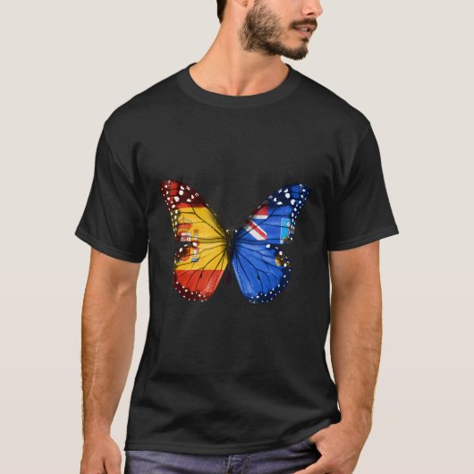 Spanish Falkland Islanders Flag Butterfly Tシャツ (正面)