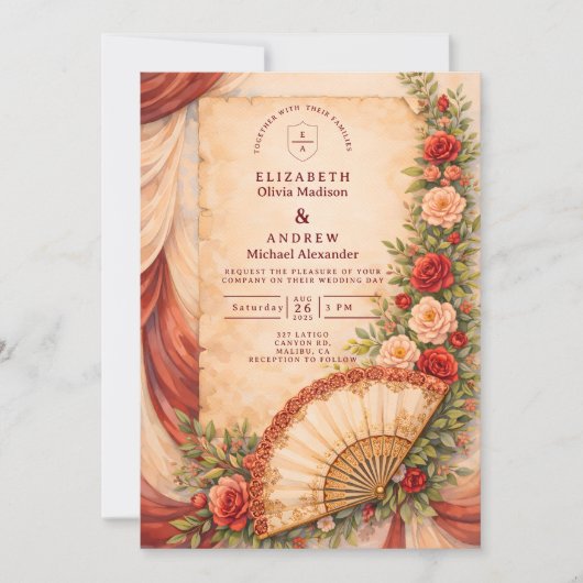 Spanish Fan Romance Wedding 招待状 (正面)
