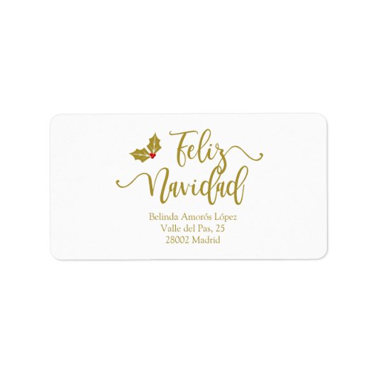 Spanish Feliz Navidad Golden Whimsical Typography ラベル (正面)
