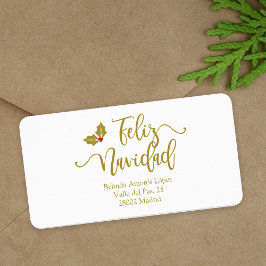 Spanish Feliz Navidad Golden Whimsical Typography ラベル
