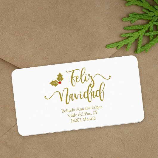 Spanish Feliz Navidad Golden Whimsical Typography ラベル
