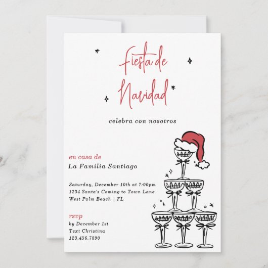 Spanish Fiesta De Navidad Christmas Cocktail Party 招待状 (正面)