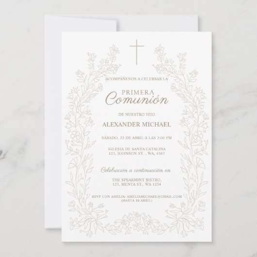 Spanish First Holy Communion Primera Comunion 招待状 (正面)