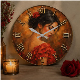 Spanish Flamenco Lady Romantic Portrait ラージ壁時計