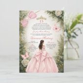 Spanish Forest Greenery Blush Pink Floral 15 Años 招待状 (スタンド正面)