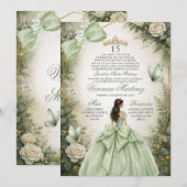 Spanish Forest Greenery Sage Green Floral 15 Años 招待状 (正面/裏面)