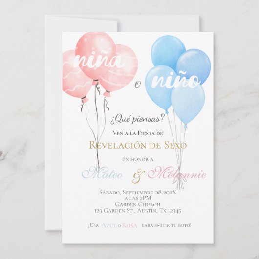 Spanish Gender Reveal 招待状 (正面)