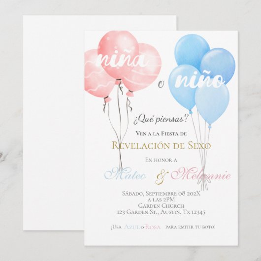 Spanish Gender Reveal 招待状 (正面/裏面)