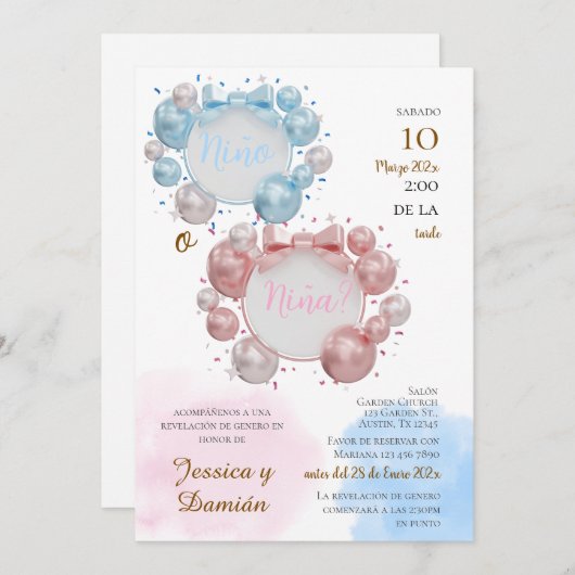 Spanish Gender Reveal Invitation 招待状 (正面/裏面)