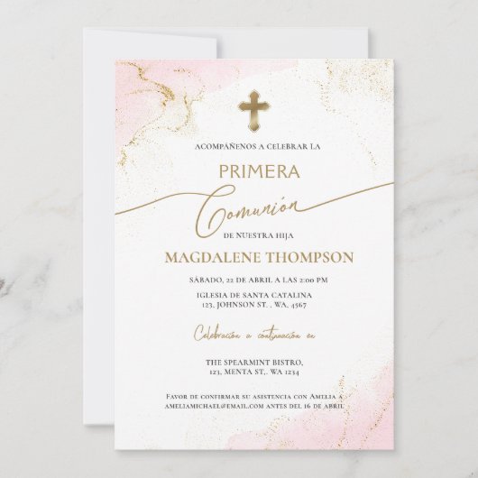 Spanish Girl First Holy Communion Primera Comunion 招待状 (正面)