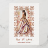 Spanish Glam Quinceañera Rose Gold Ornate Frame 箔招待状 (正面)