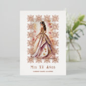 Spanish Glam Quinceañera Rose Gold Ornate Frame 箔招待状 (立ち正面)